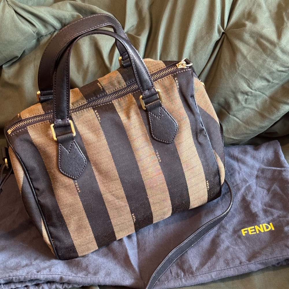 Fendi Striped Black and Brown Duffel Bag